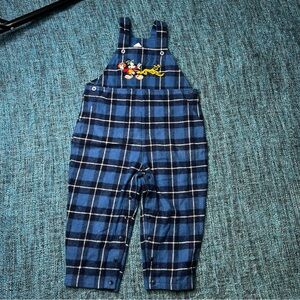 Vintage Disney Store Mickey Mouse and Pluto Plaid Overalls Size 24 Months Blue